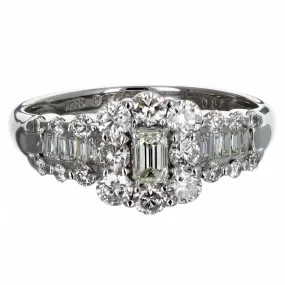 0.17 Carat Emerald Cut Diamond Halo Engagement Ring in Platinum