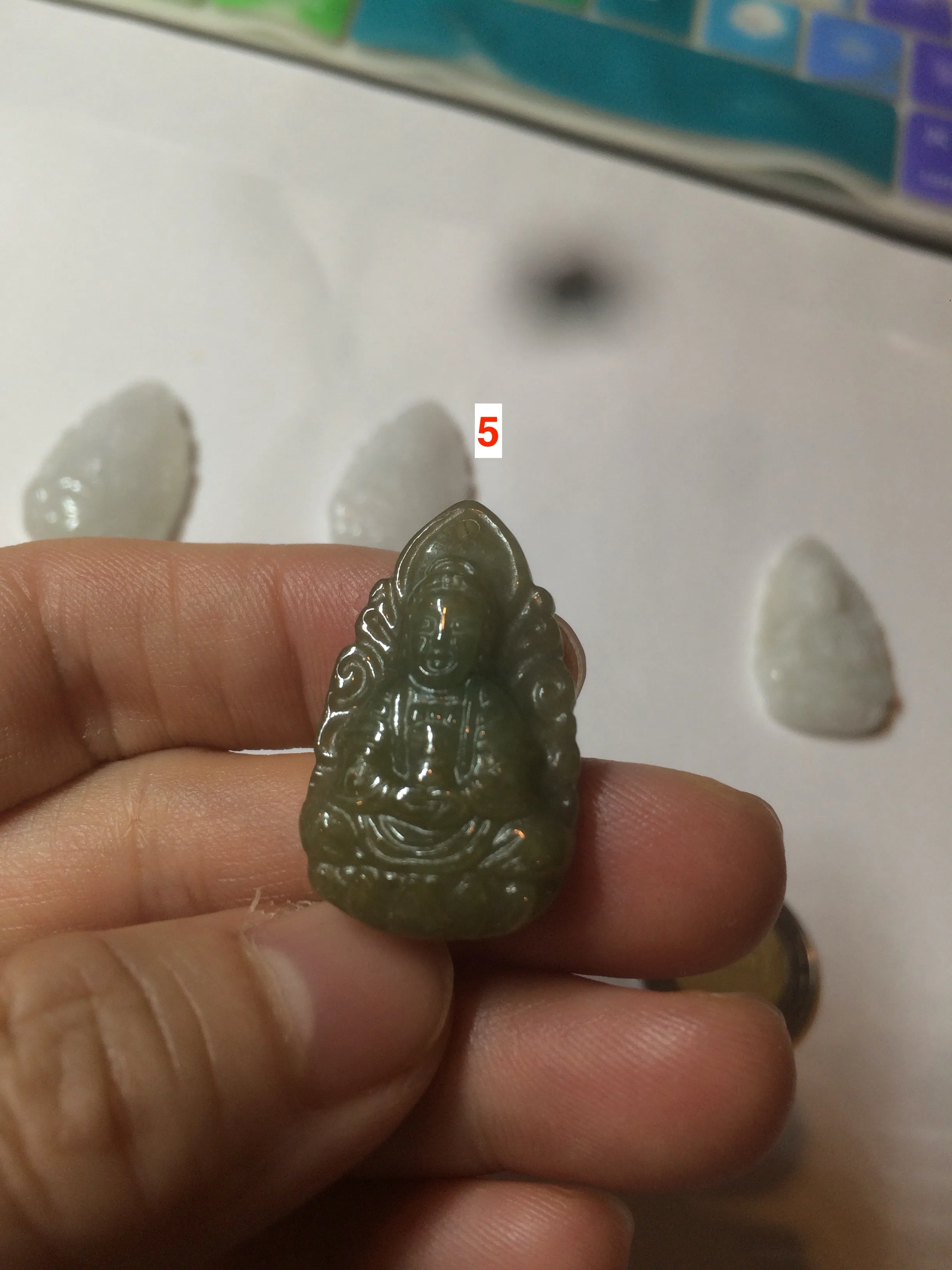 100% natural type A icy water  light green/white Lotus Terrace Guanyin jadeite jade pendant F125