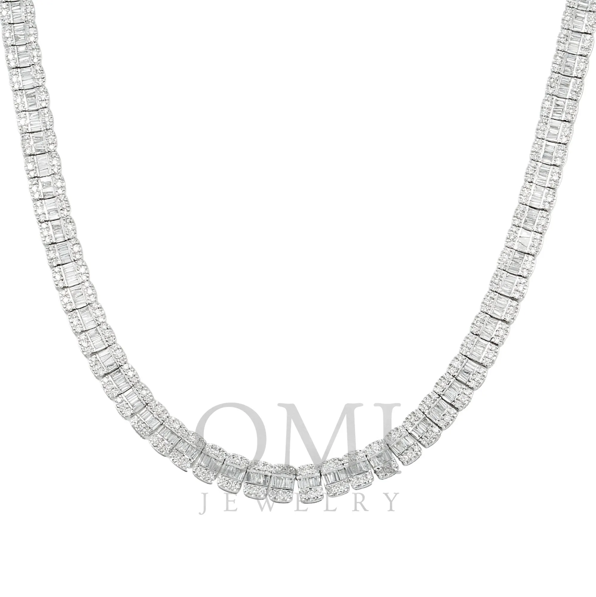 10K GOLD TRICOLOR 7MM BAGUETTE AND ROUND DIAMOND CHAIN 17.12 CT