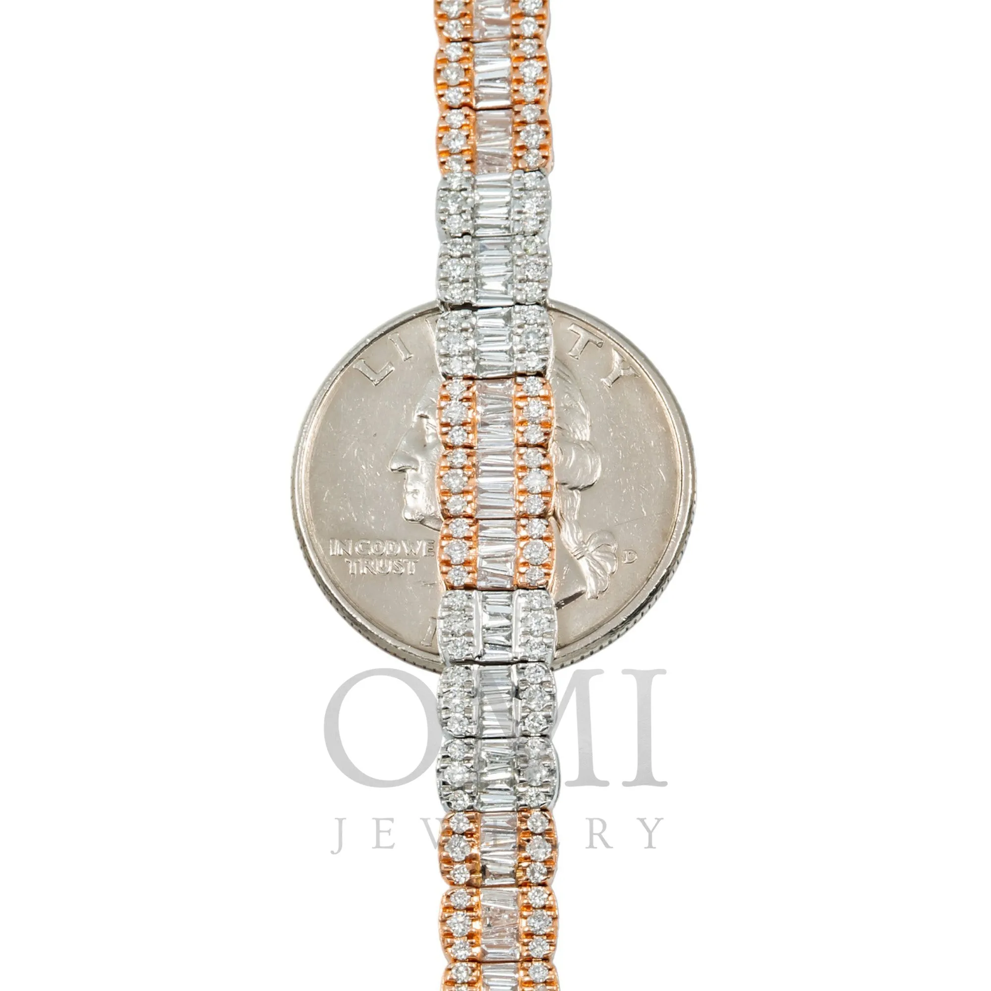 10K GOLD TRICOLOR 7MM BAGUETTE AND ROUND DIAMOND CHAIN 17.12 CT