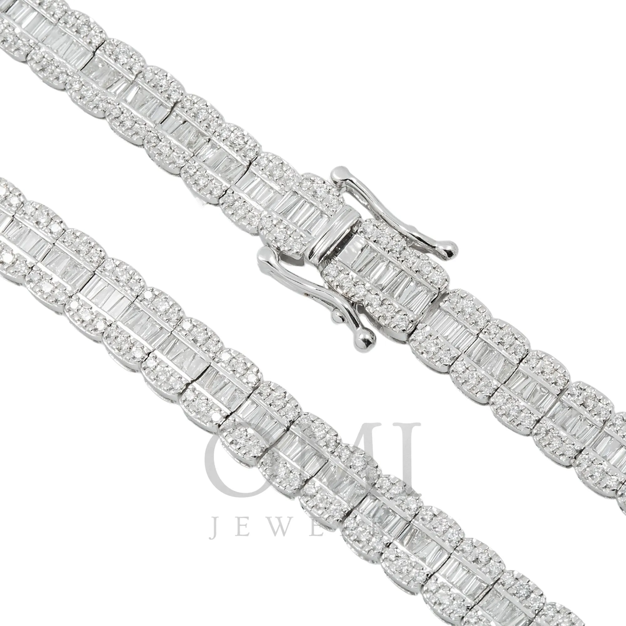 10K GOLD TRICOLOR 7MM BAGUETTE AND ROUND DIAMOND CHAIN 17.12 CT