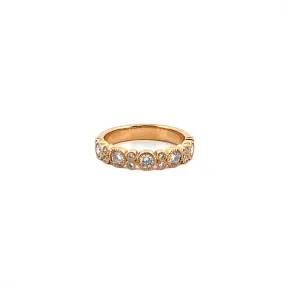 14K Gold Art Deco Round and Oval Diamond Band