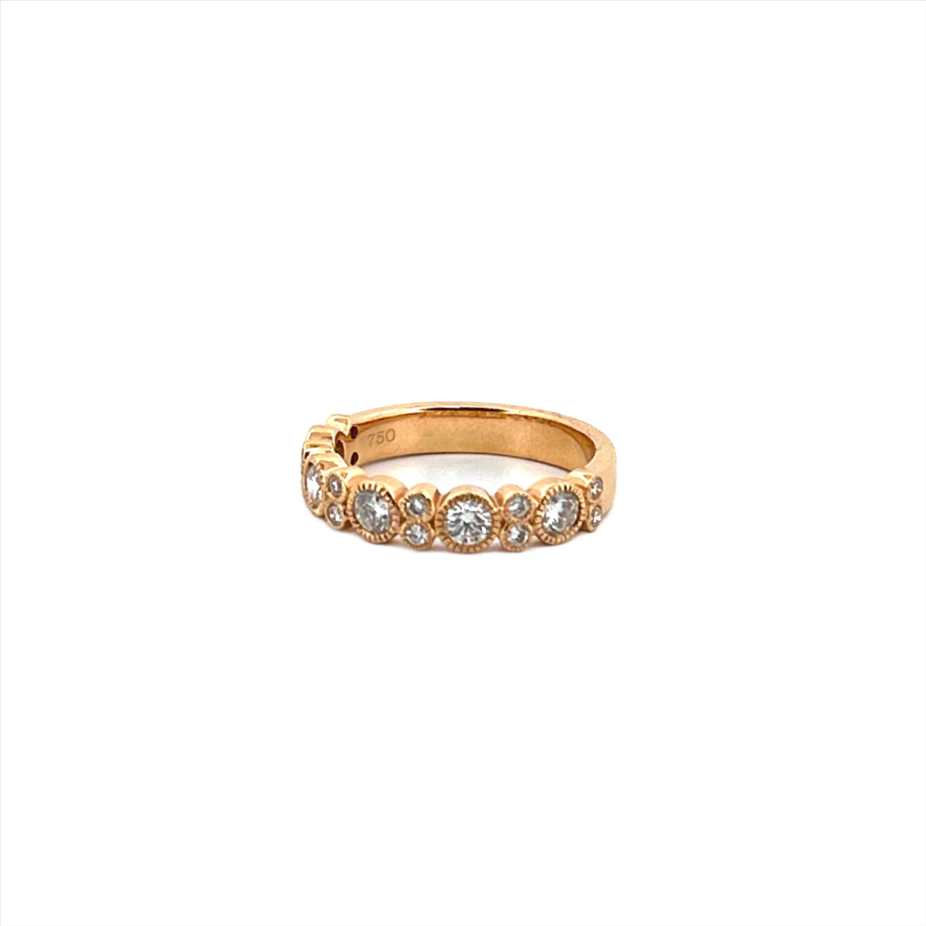 14K Gold Art Deco Round and Oval Diamond Band