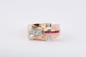 14k Rose Gold 950 Platinum 0.33tcw Diamond 0.26tcw Ruby Ring Size 5.5 (5.55g.)