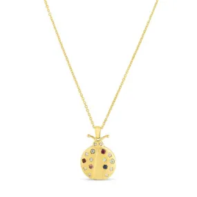 14K Yellow Gold Gemstone Inlay Ladybug Pendant Necklace - 18"