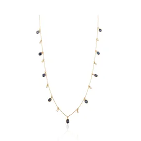 18K Blue Sapphire Charm Station Necklace