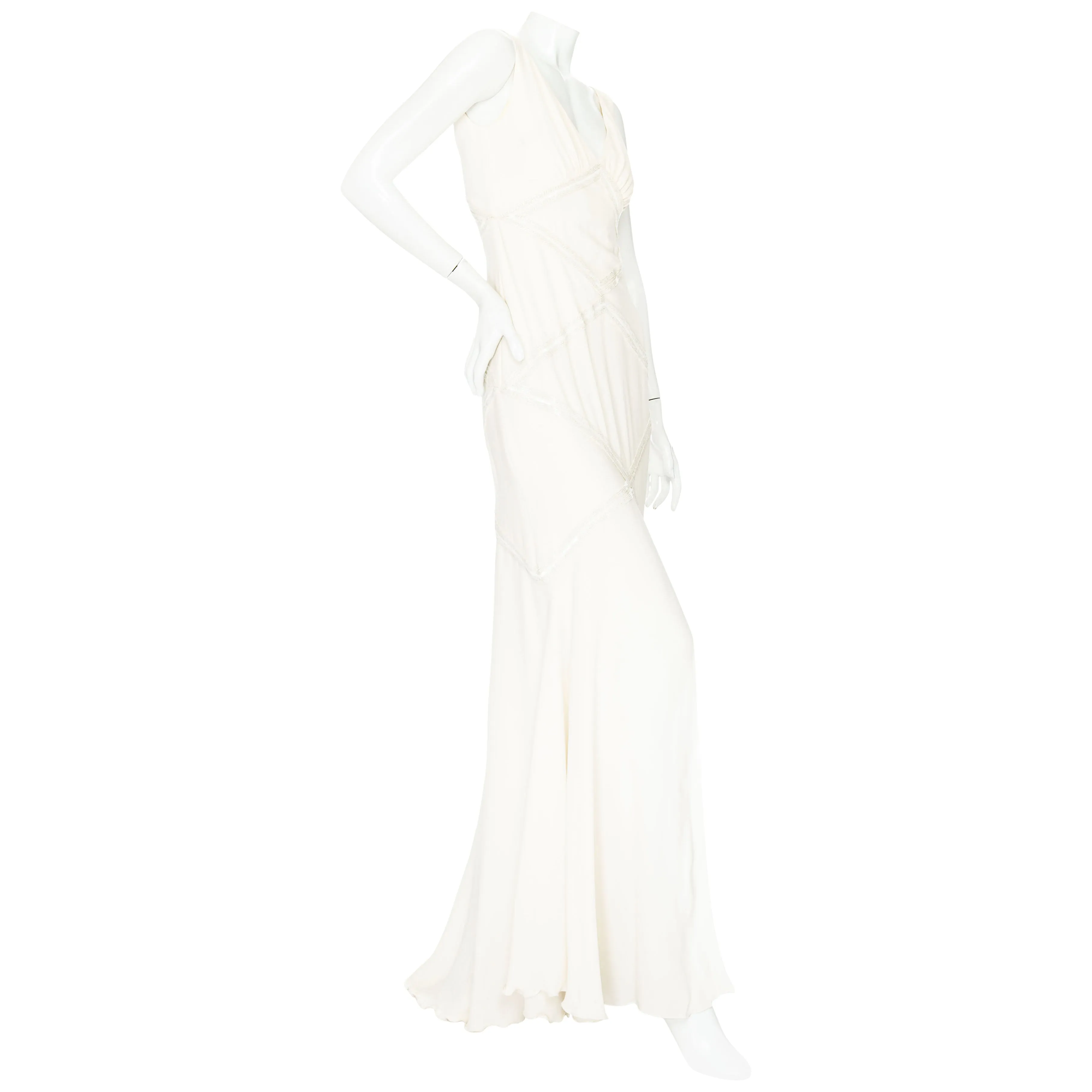 2000s Ivory White Silk Beaded Sleeveless Dress