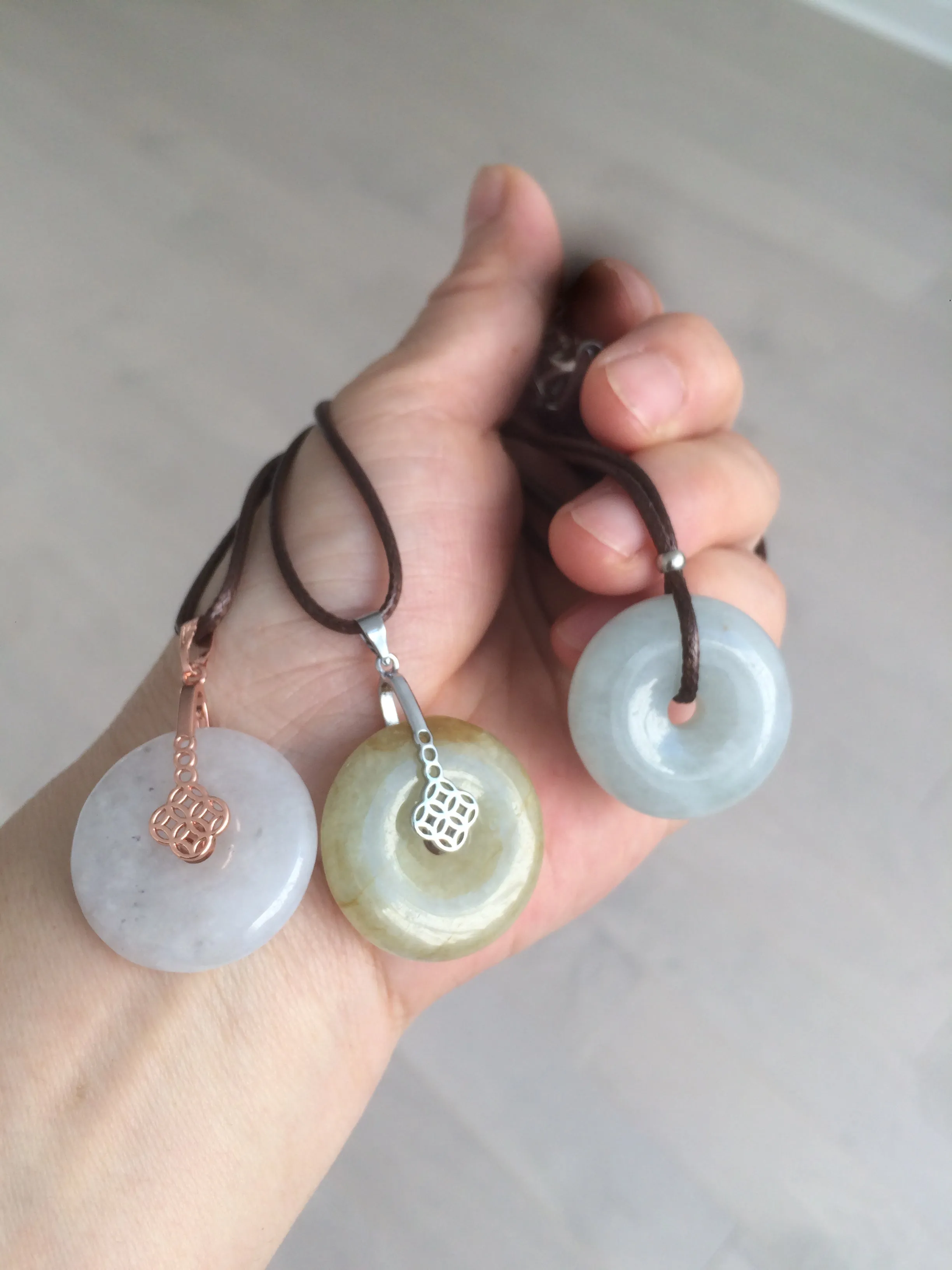 24-25mm Type A 100% Natural light green/white Jadeite Jade Safety Guardian Button donut Pendant group AJ52 (Add-on items)