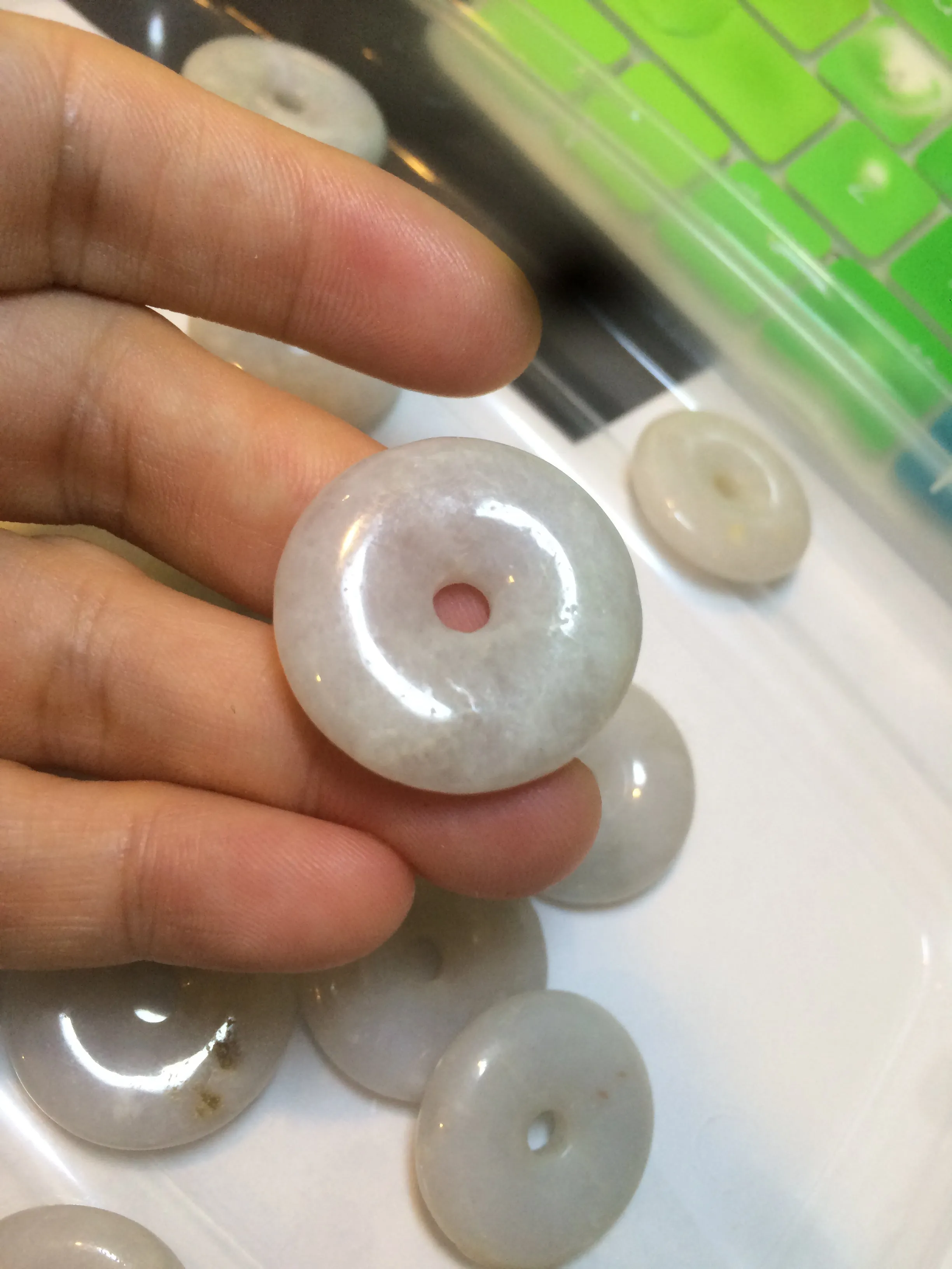 24-25mm Type A 100% Natural light green/white Jadeite Jade Safety Guardian Button donut Pendant group AJ52 (Add-on items)