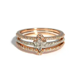 AFJ Diamond Collection - Diamond Tri Band Ring with Rose and White Gold