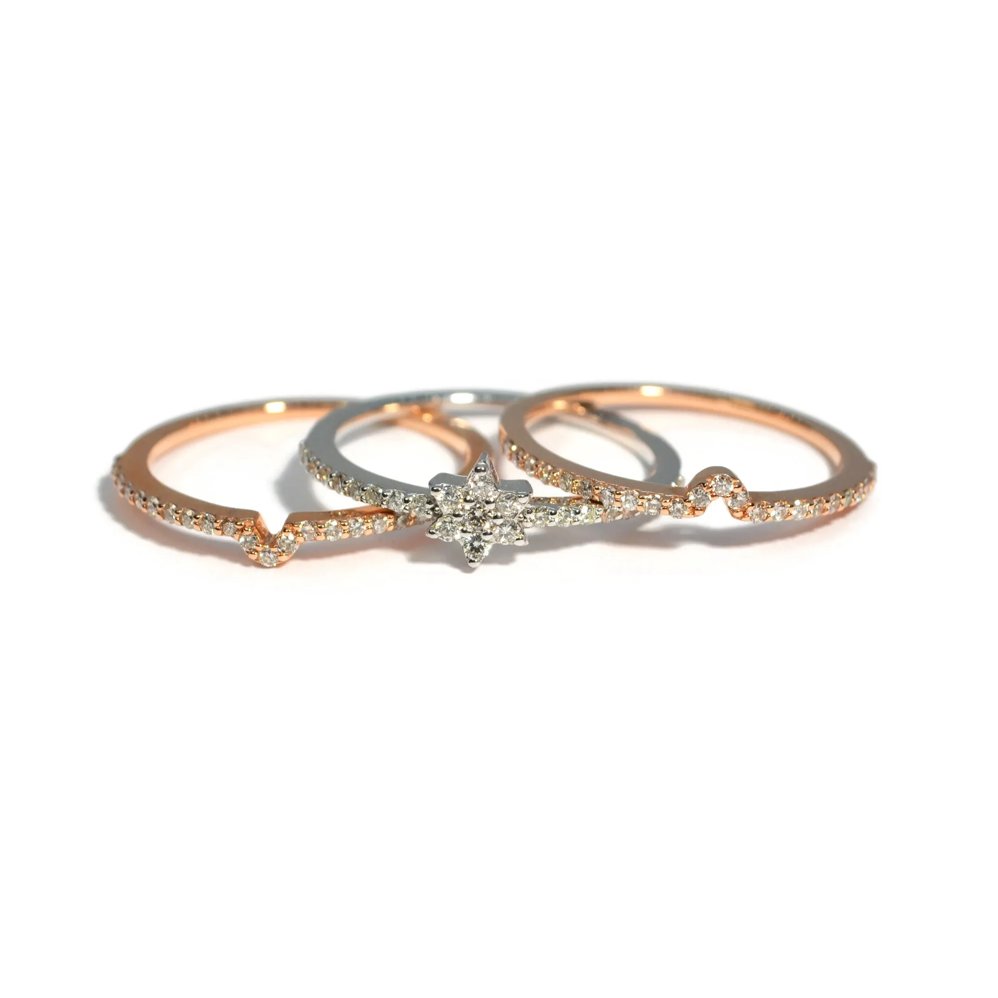 AFJ Diamond Collection - Diamond Tri Band Ring with Rose and White Gold