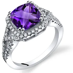 Amethyst Ring Sterling Silver Cushion Cut Checkerboard 2.00 Carats Size 9