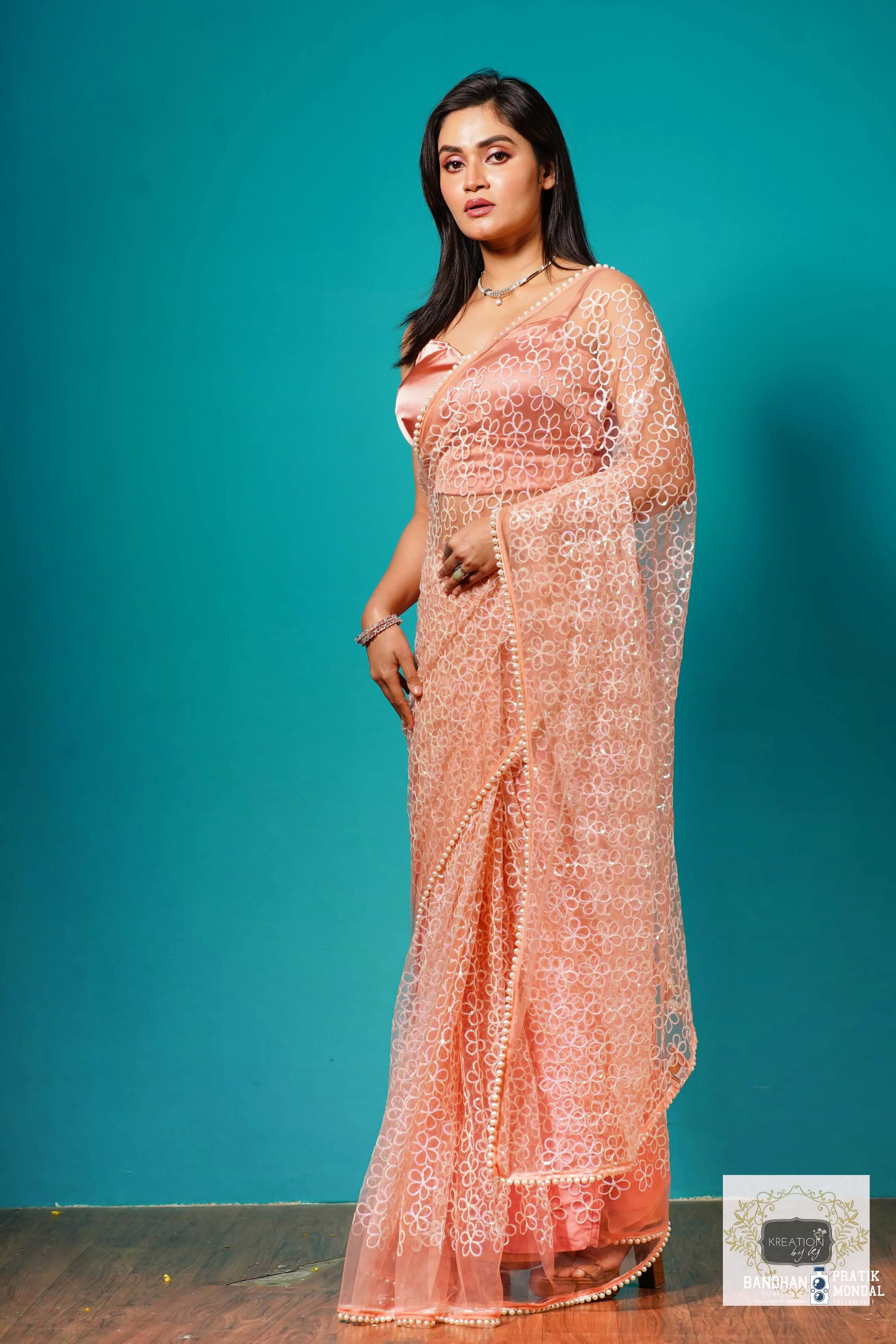 Baby's Breath Pink Net Saree