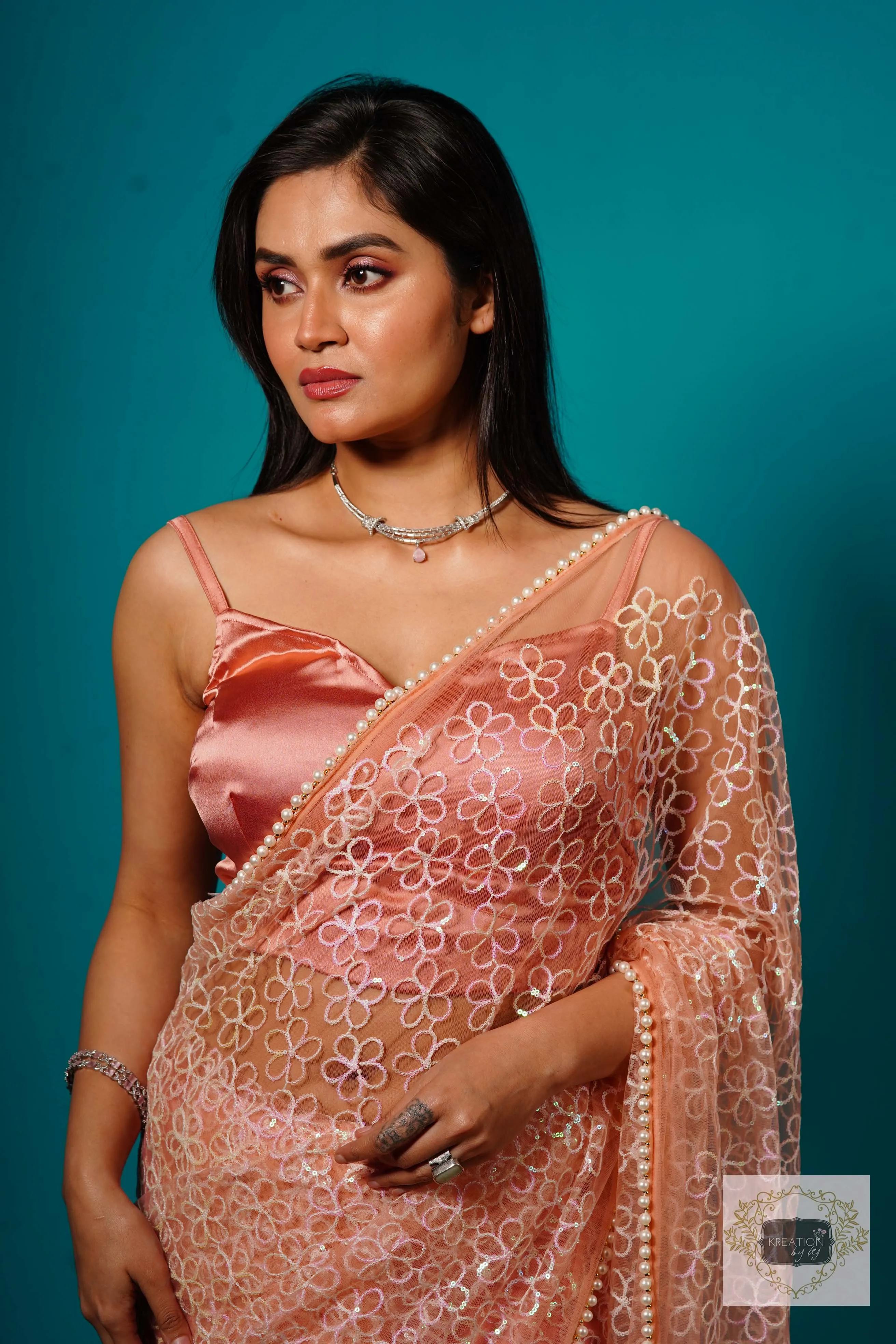 Baby's Breath Pink Net Saree