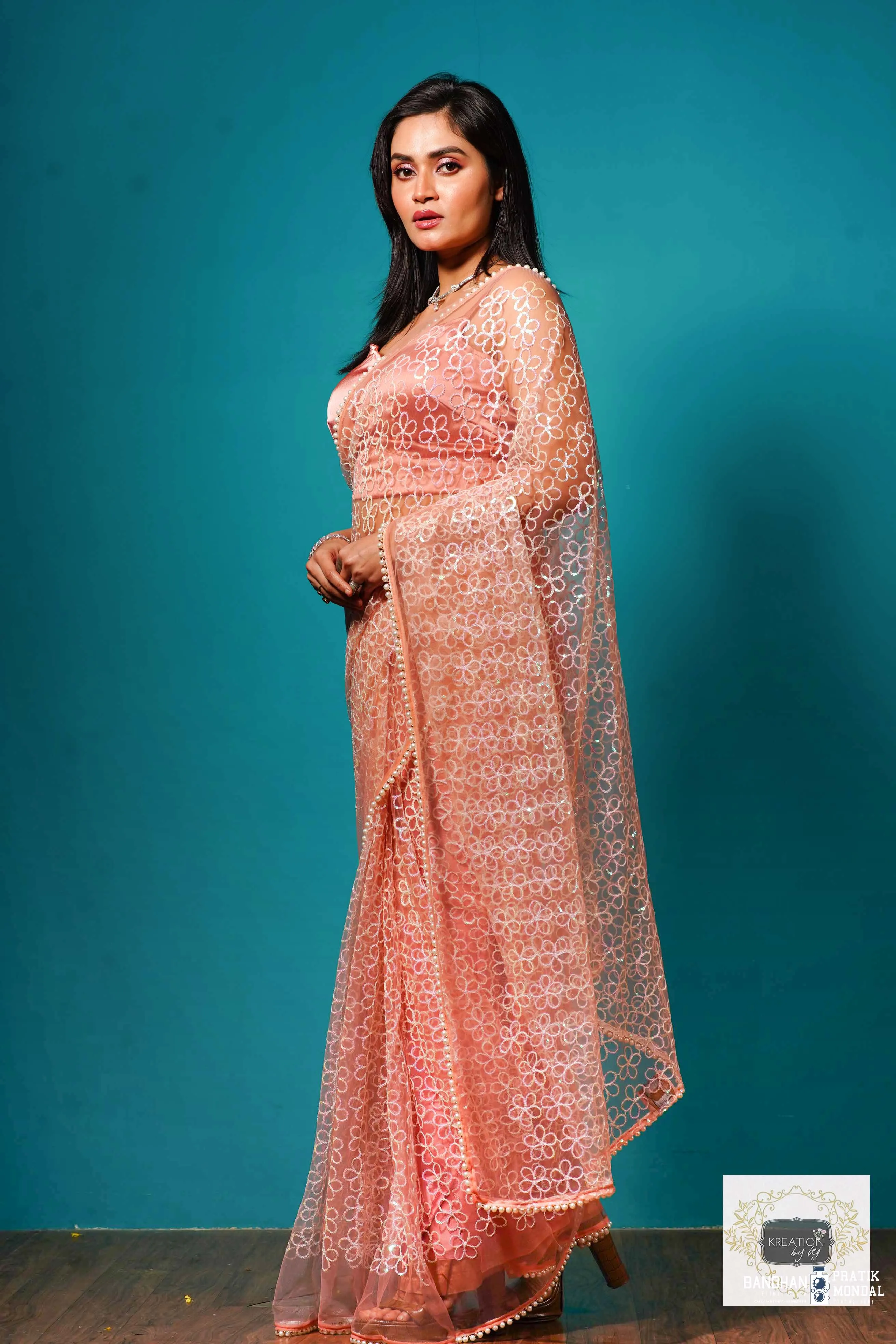 Baby's Breath Pink Net Saree