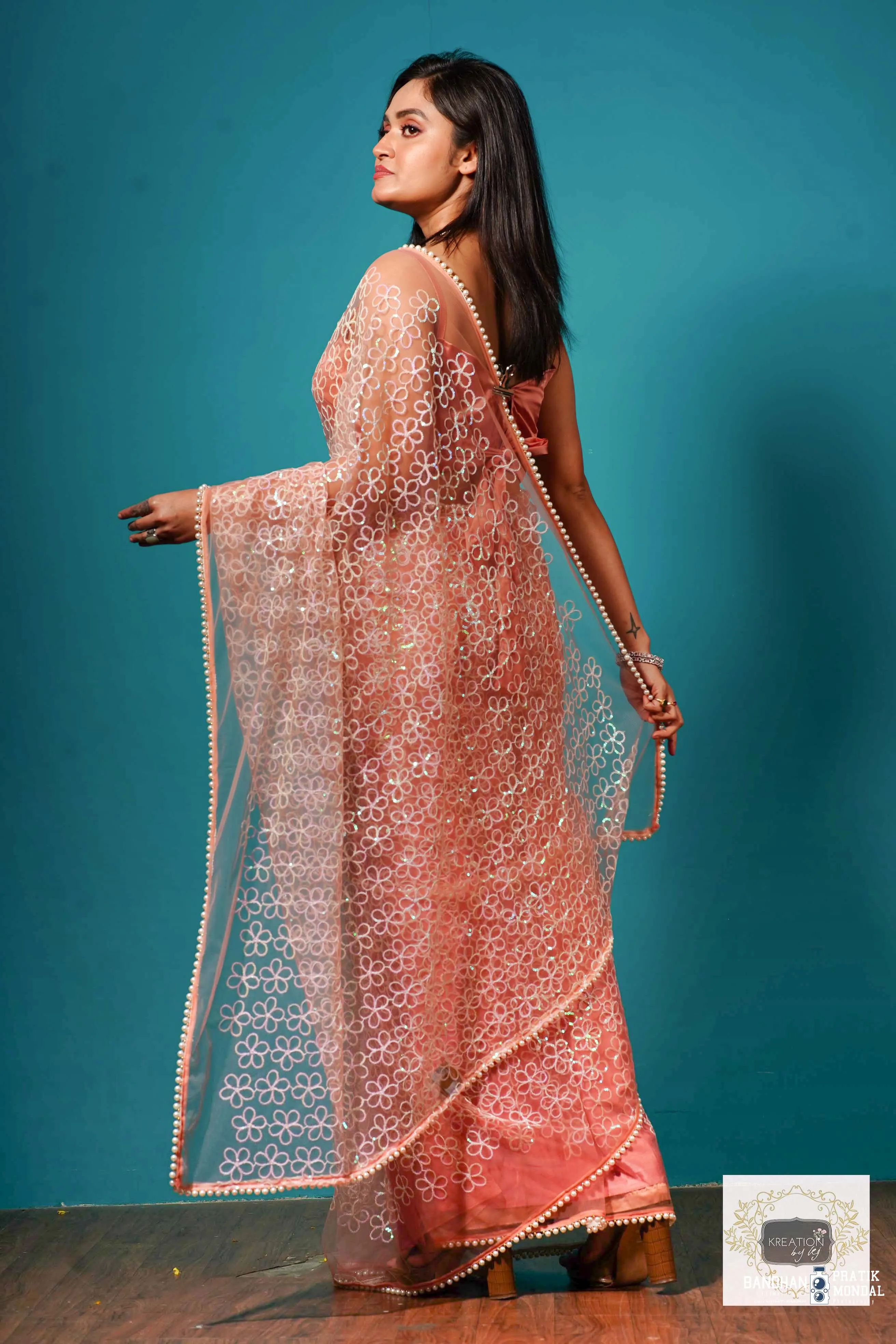 Baby's Breath Pink Net Saree