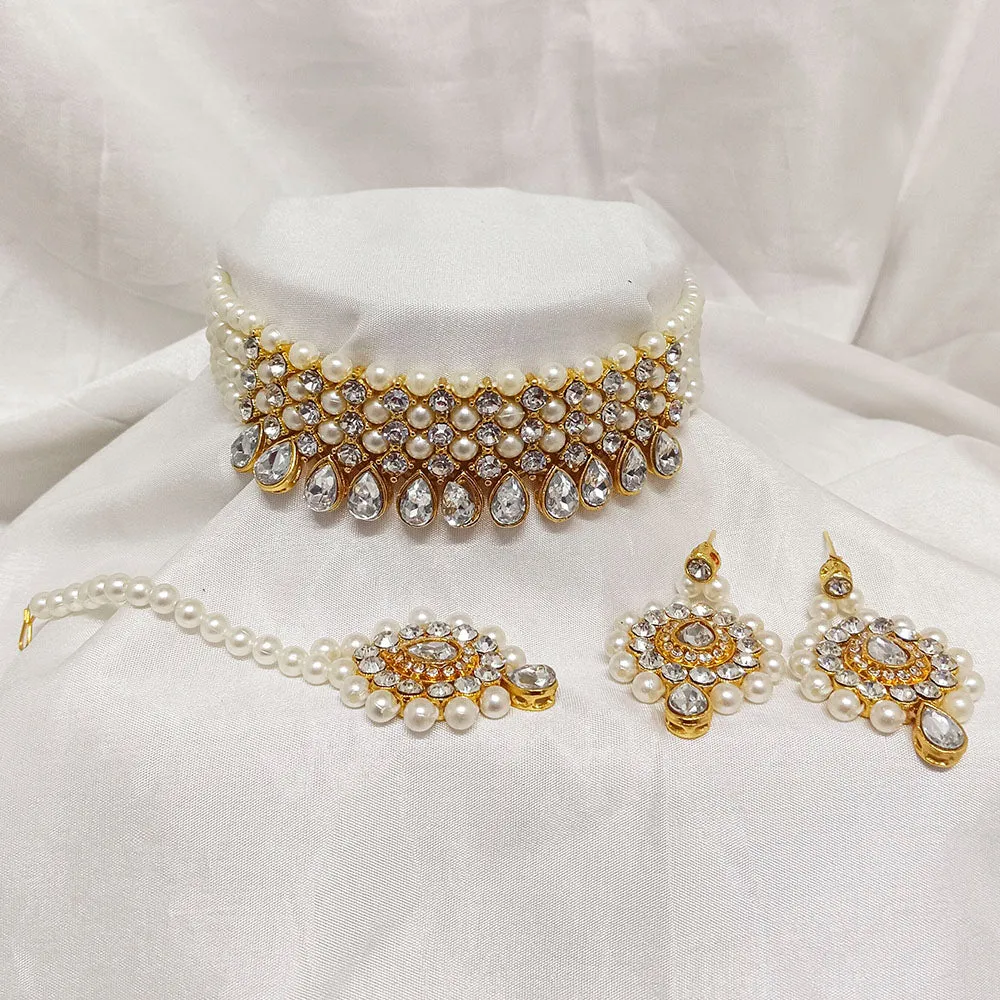 Bhavi Jewels Crystal Stone Gold Plated  Necklace Set