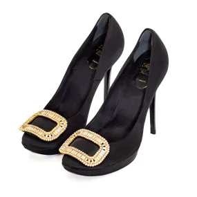 Black Satin Limelight Buckle Pumps 38