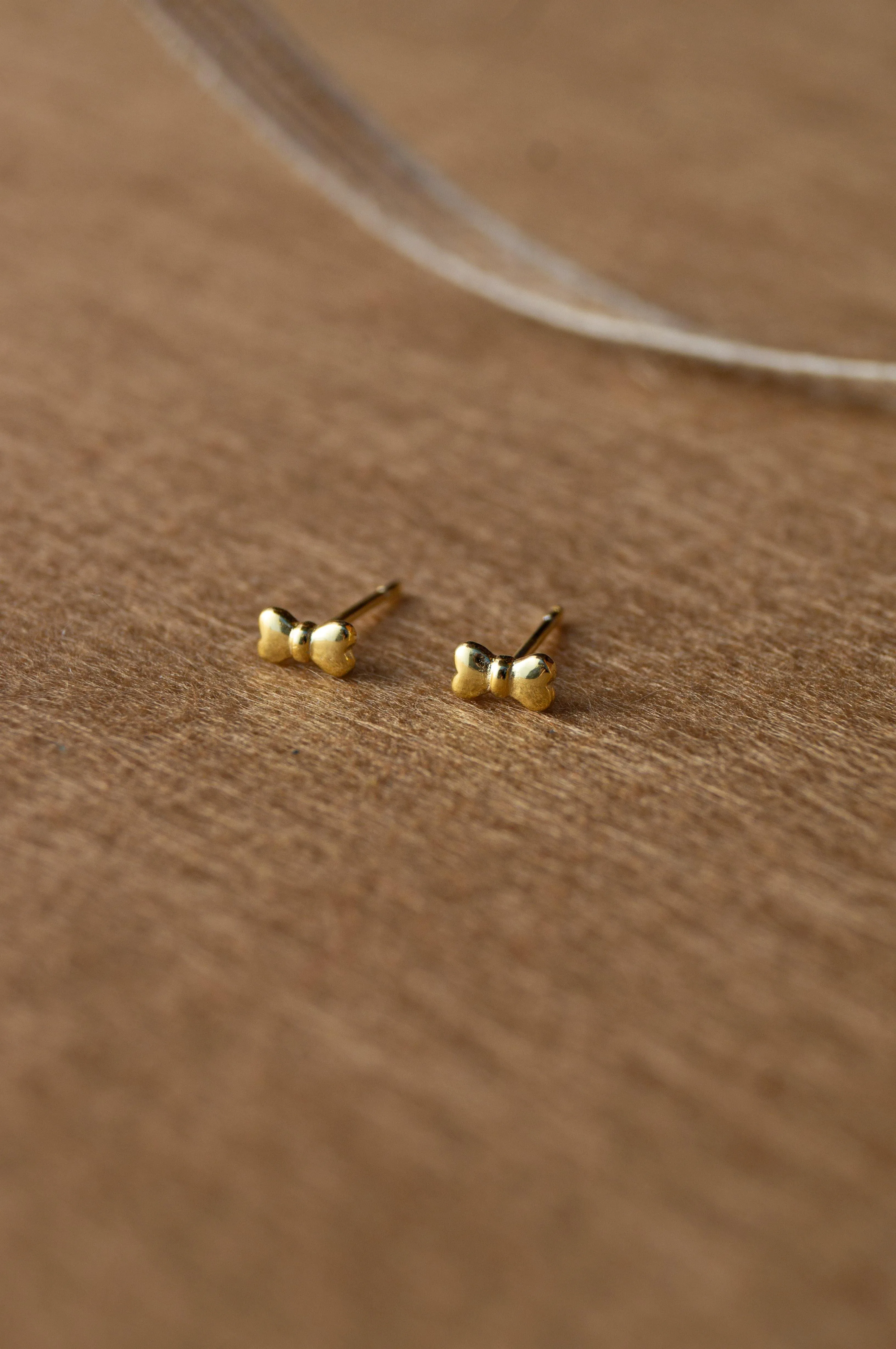 Cute Bow Gold Plated Mini Sterling Silver Stud Earrings