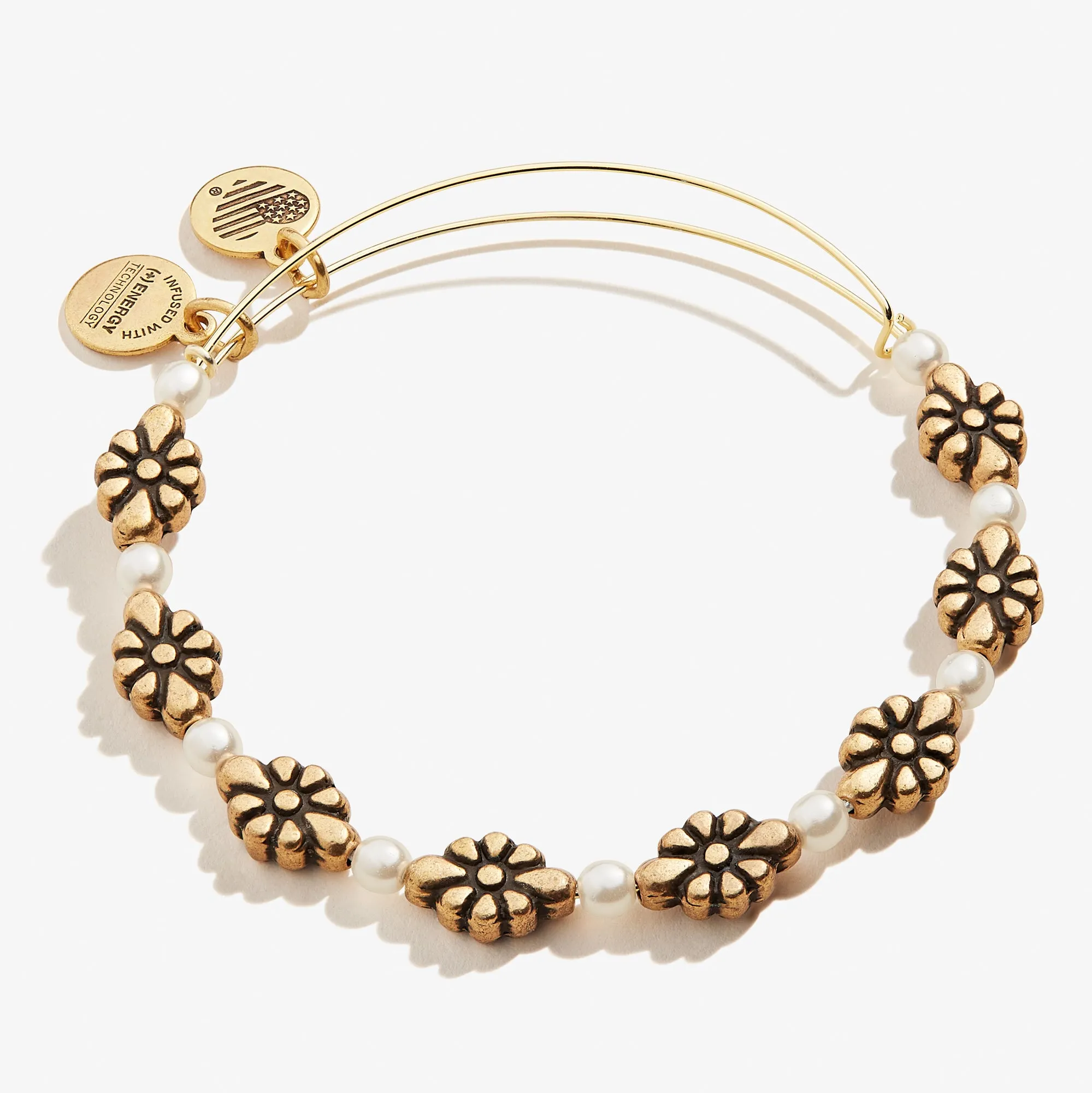 Daisy   Pearl Motif Charm Bangle