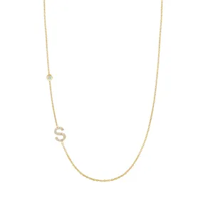 Diamond Asymmetrical Initial and Bezel Necklace