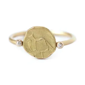 Dog and Snake Ring - Gold Signet Ring