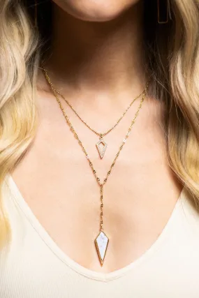 Howlite White Semi-Precious Stone Diamond Layered Necklace