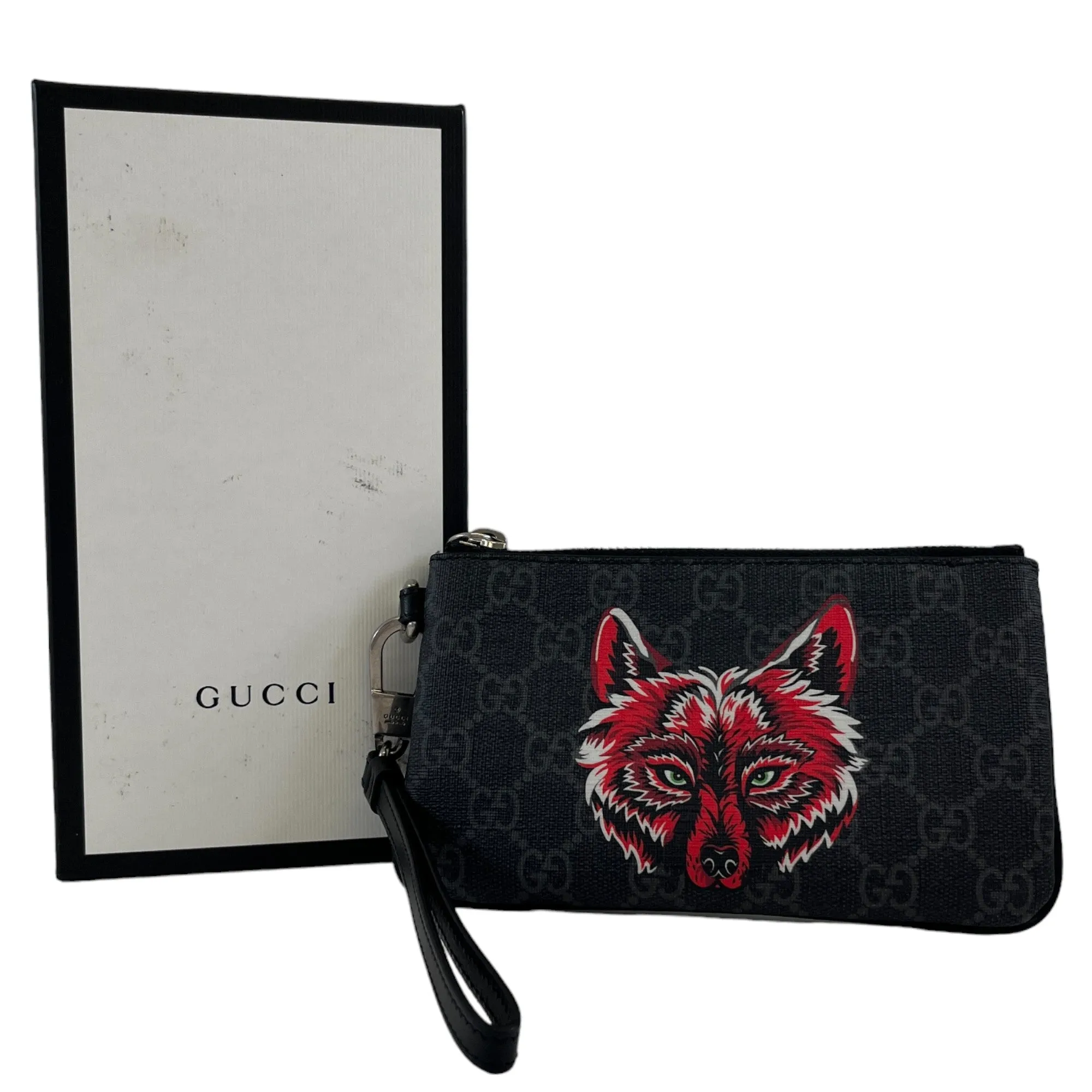 Men's Gg Supreme Canvas Wolf Wallet Black