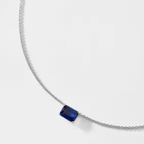 MODERN LOVE LARGE EMERALD CUT FAUX SAPPHIRE NECKLACE