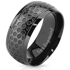 Personalized Black Men's Industrial Promise Ring  - Engraved Handwriting Ring