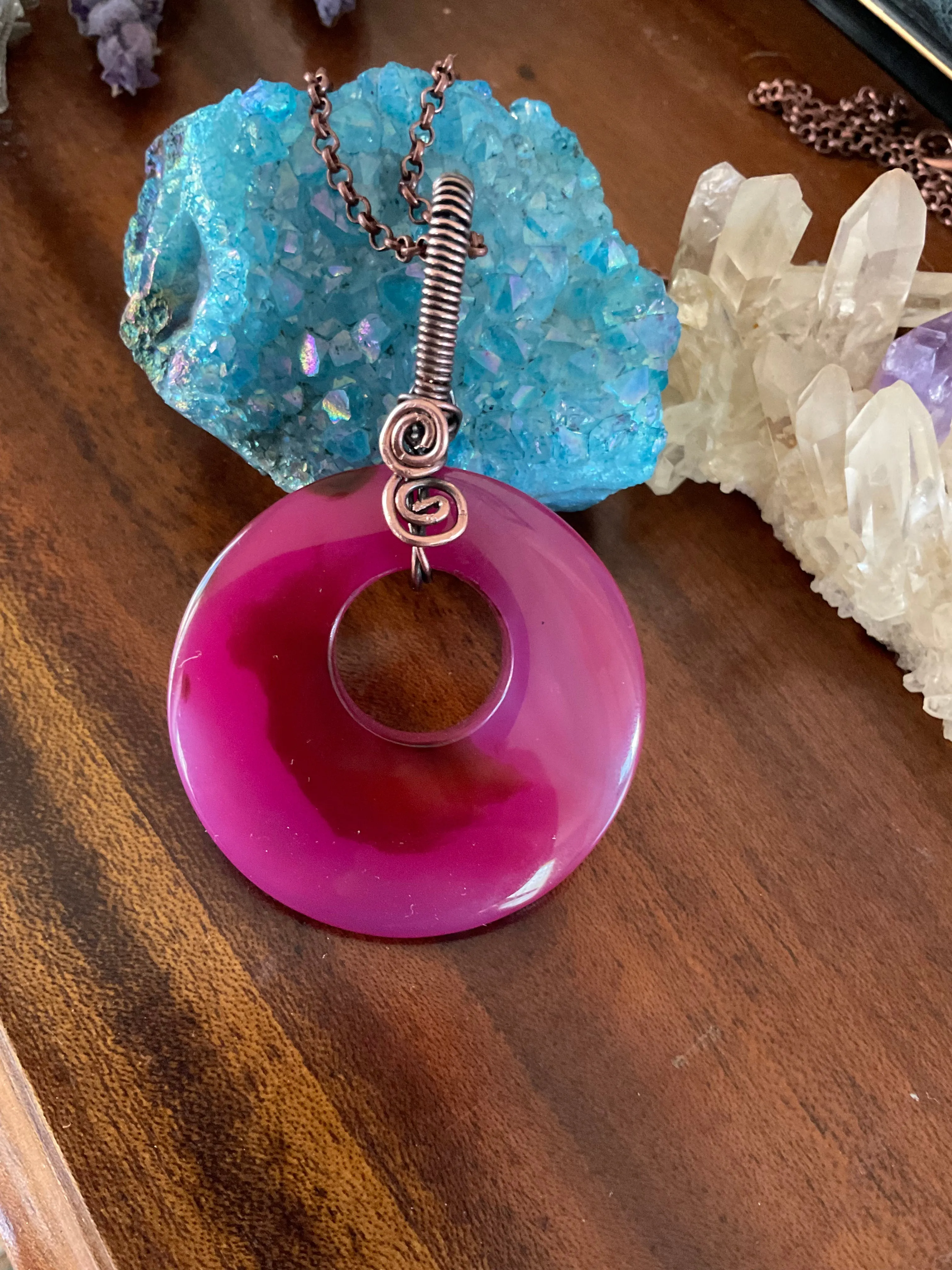 Pink Pi Stone Donut Agate Pendant