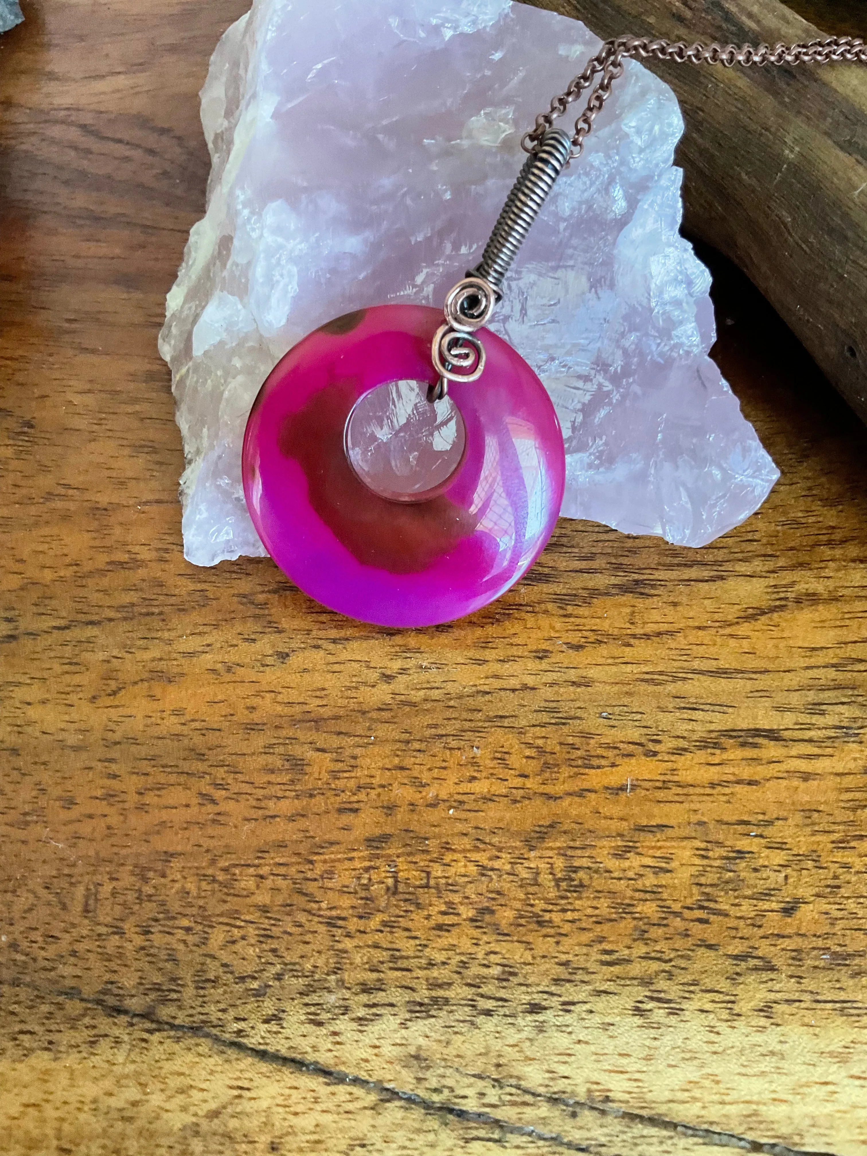 Pink Pi Stone Donut Agate Pendant