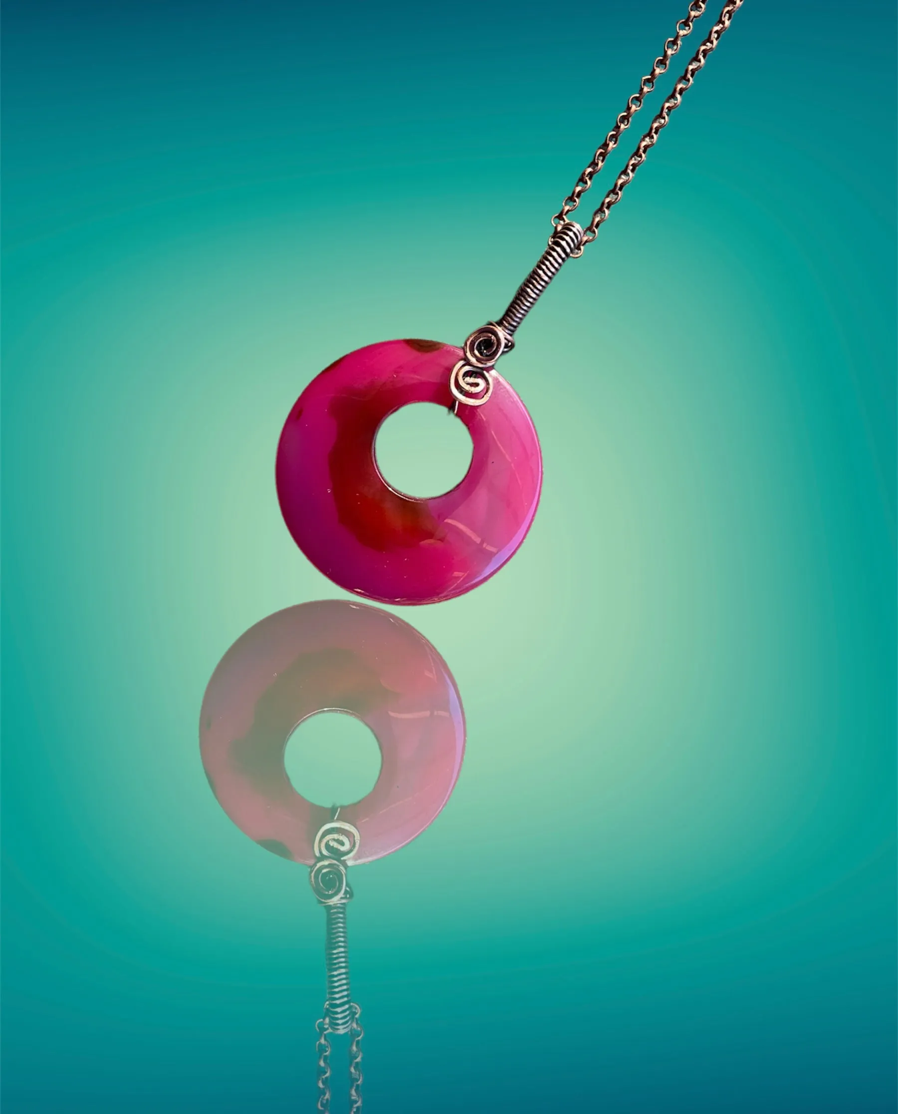 Pink Pi Stone Donut Agate Pendant