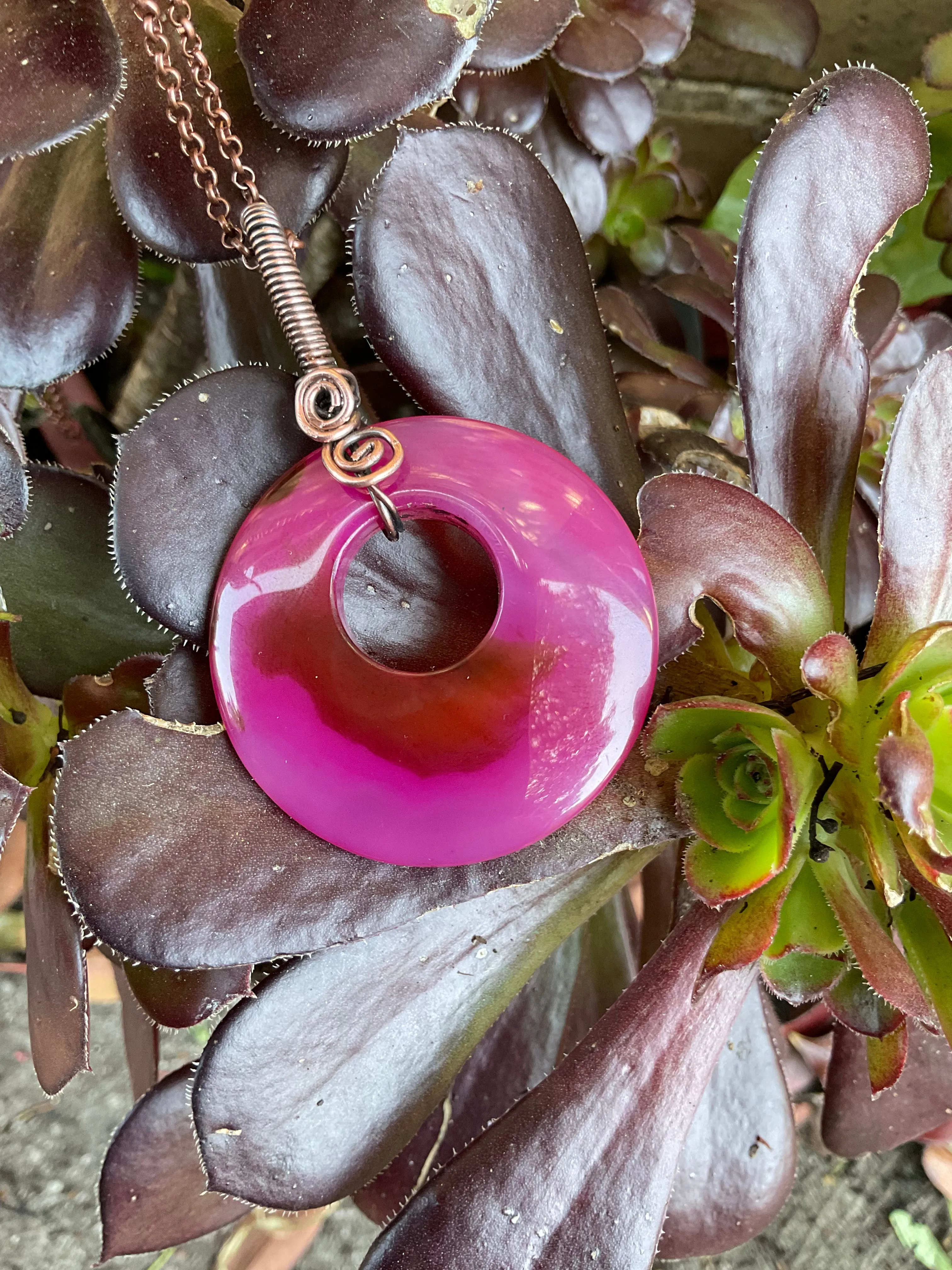 Pink Pi Stone Donut Agate Pendant