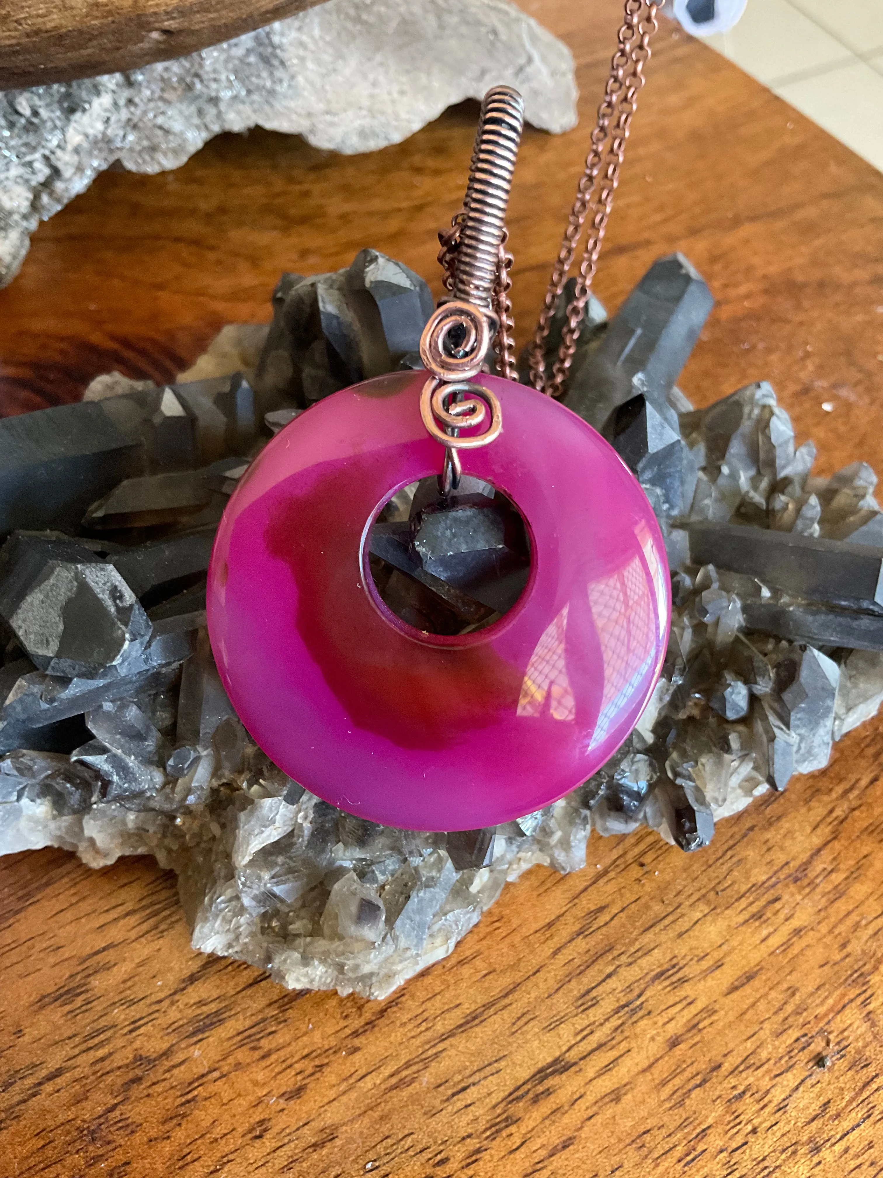 Pink Pi Stone Donut Agate Pendant