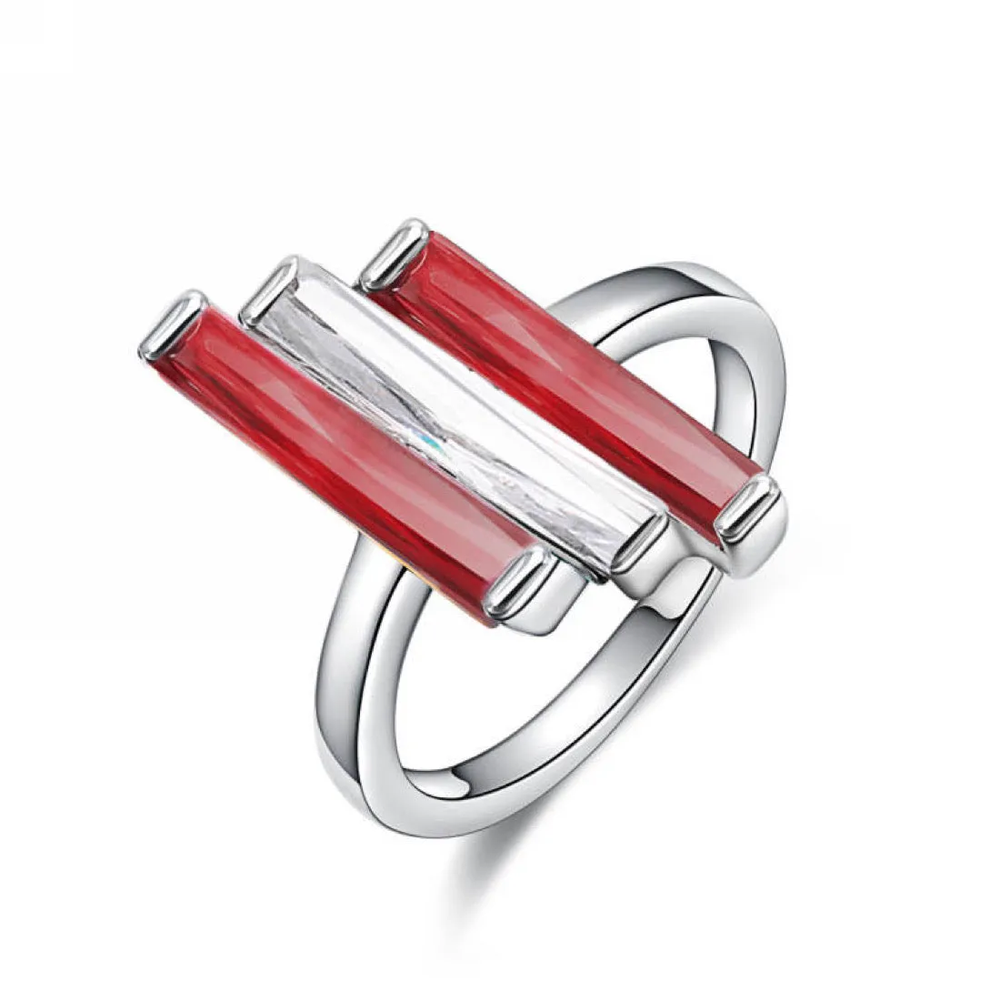 Red and White Trinity Bar Ring