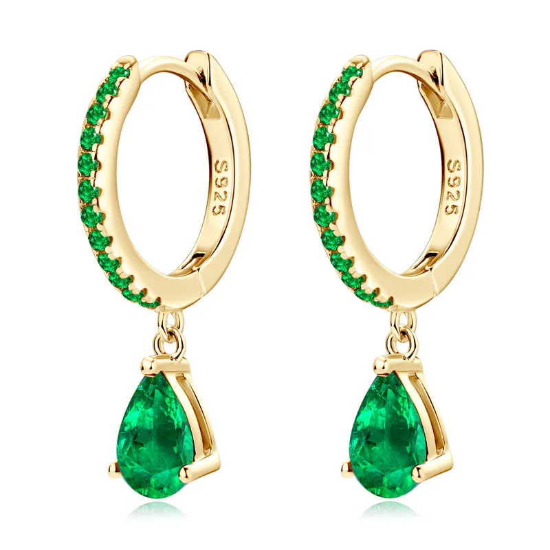 Retro  Pear Shape Emerald Color Drop Earrings