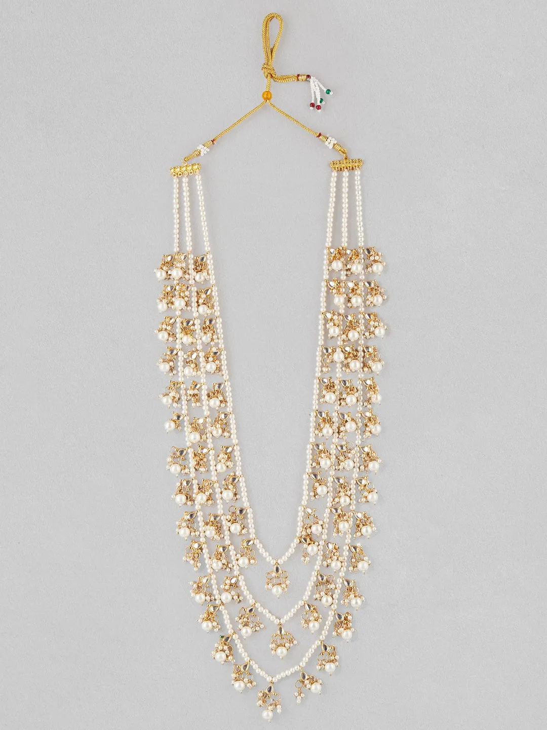 Rubans Gold Plated Layered Necklace With Pearl Design.