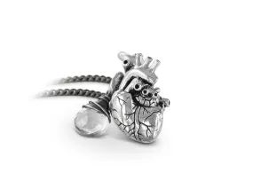 Small Anatomical Heart Necklace with Quartz - Silver