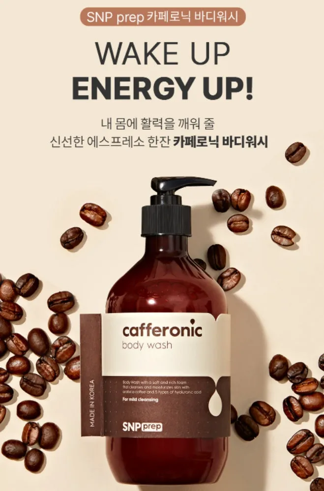 SNP Prep Cafferonic Body Wash 500ml Sensitive Skincare Moisture Hyaluronic Acid Oil Water Balance Weakly Acidic Coffee Scent