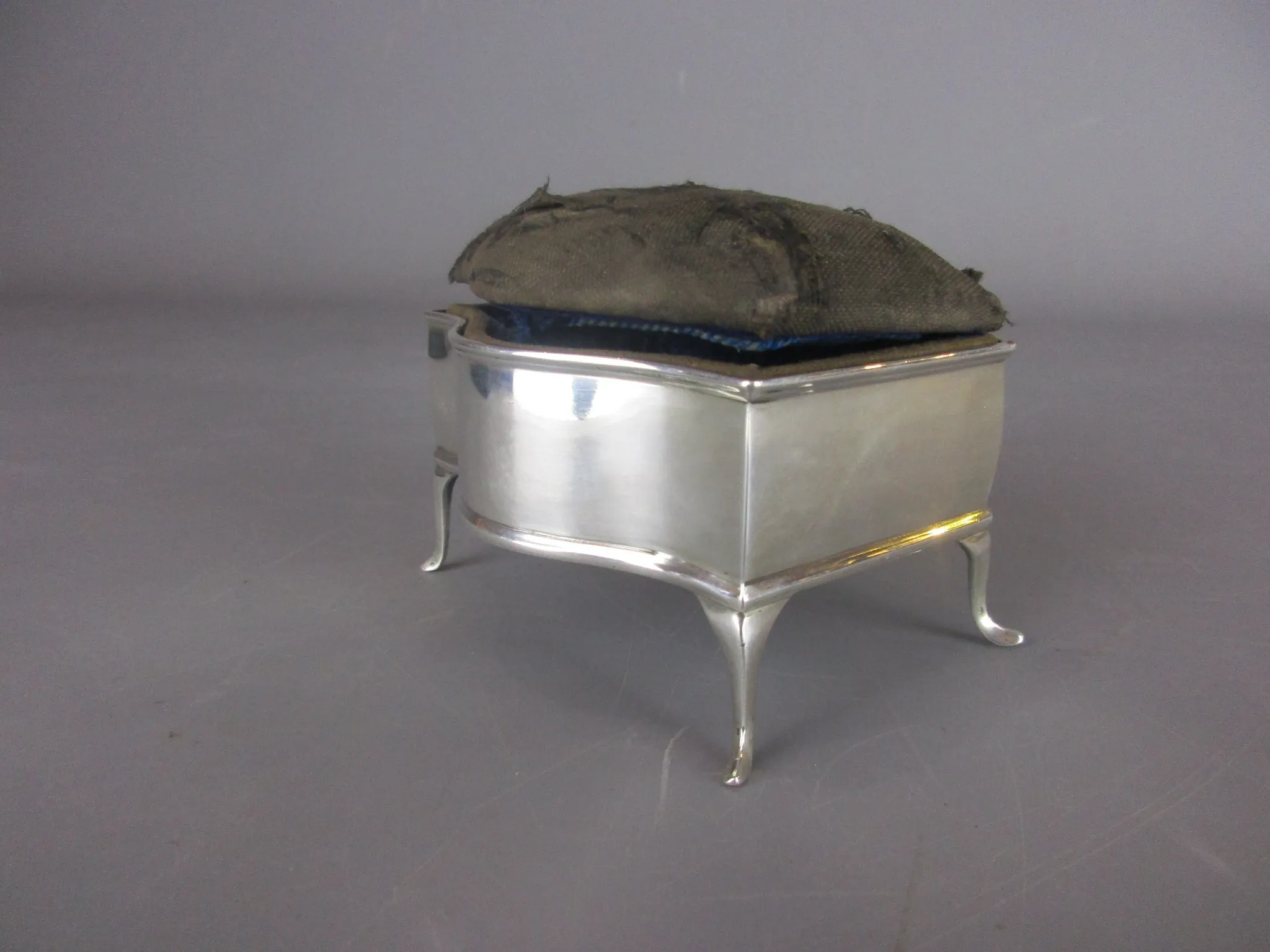 Sterling Silver Pin Cushion Box Antique Birmingham 1918