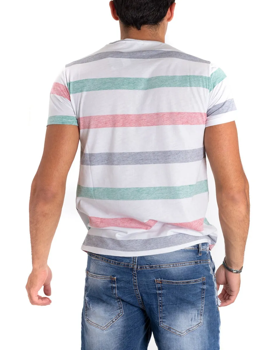 T-Shirt Uomo Righe Colori Stampa Girocollo Maglia Manica Corta GIOSAL TS2661A