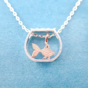 Tiny Goldfish in a Fish Bowl Shaped Pendant Necklace in Silver or Gold