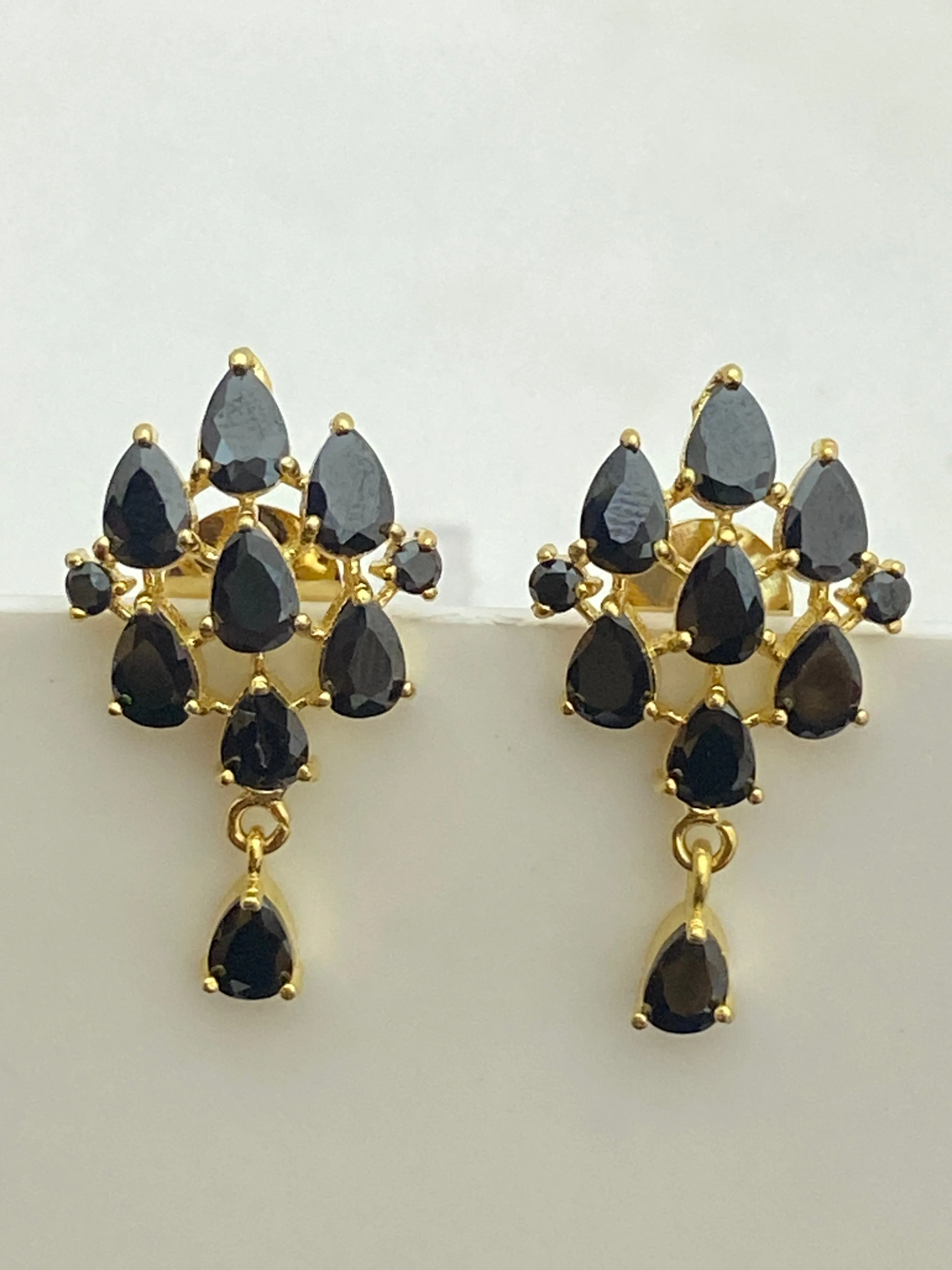 Trendy Gold Plated Black Stone Studded With Drops