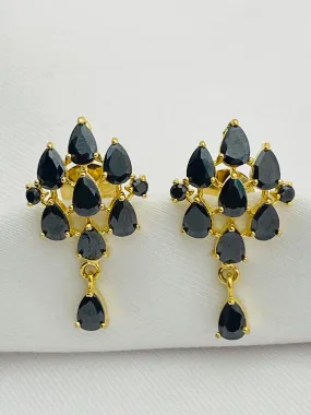 Trendy Gold Plated Black Stone Studded With Drops