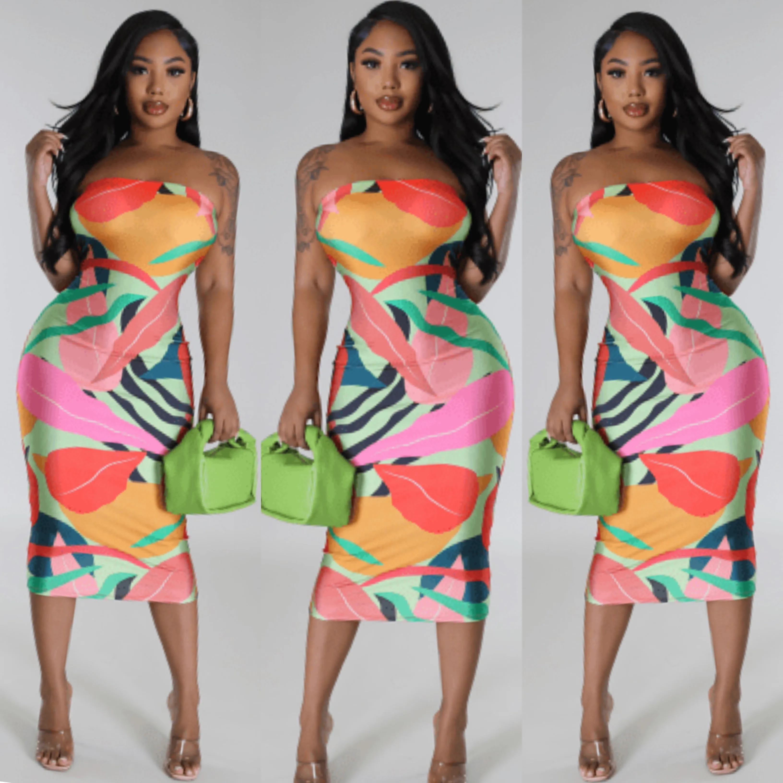 Tube Color Leafs Dress