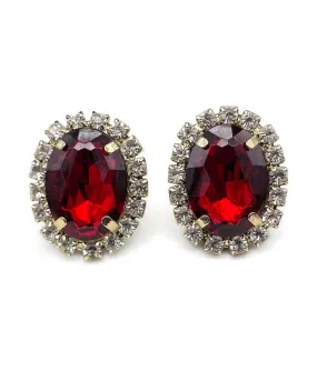 【USA輸入】ヴィンテージ ガーネットレッド ビジュー ピアス/Vintage Garnet Red Bijou Post Earrings