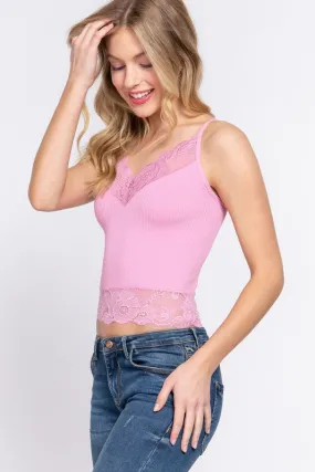 V-Neck w/ Lace Detail Rib Seamless Cami Top