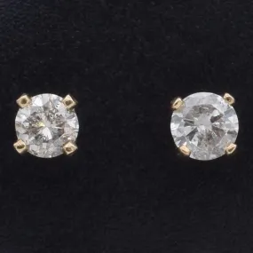 Vintage 0.25 TCW Diamond 14K Yellow Gold Round Stud Earrings 3 mm