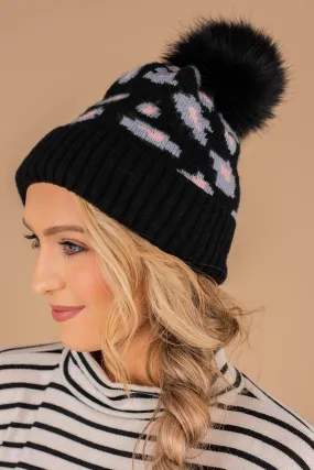 Winter Wonders Black Leopard Beanie